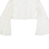 Sheer Floaty Womens Cropped Top White Long Sleeve S