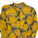 Semi Sheer Womens Printed Shirt Black Collared Long Sleeve Floral S