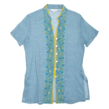 Sheer Womens Shirt Blue V-Neck Floral S