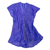 Sheer Womens Printed Blouse Purple V-Neck Paisley M