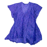 Sheer Womens Printed Blouse Purple V-Neck Paisley M