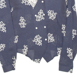 YESSICA Womens Printed Blouse Blue V-Neck Long Sleeve Floral L