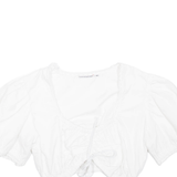 STOCKERPOINT Cropped Womens Puff Sleeve Blouse White V-Neck S
