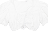 STOCKERPOINT Cropped Womens Puff Sleeve Blouse White V-Neck S