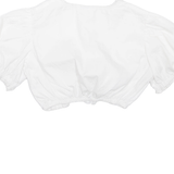 STOCKERPOINT Cropped Womens Puff Sleeve Blouse White V-Neck S