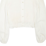 Womens Ruffle Blouse Cream Long Sleeve Floral M