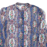 Sheer Womens Printed Blouse Blue High Neck Long Sleeve Floral S
