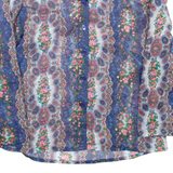 Sheer Womens Printed Blouse Blue High Neck Long Sleeve Floral S