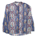 Sheer Womens Printed Blouse Blue High Neck Long Sleeve Floral S