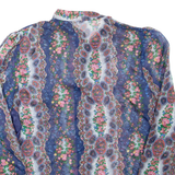 Sheer Womens Printed Blouse Blue High Neck Long Sleeve Floral S
