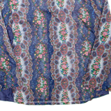 Sheer Womens Printed Blouse Blue High Neck Long Sleeve Floral S
