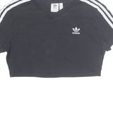 ADIDAS Cropped Womens T-Shirt Black V-Neck UK 12