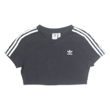 ADIDAS Cropped Womens T-Shirt Black V-Neck UK 12