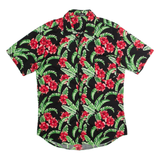 WOOF REPUBLIC Slim Fit Mens Hawaiian Shirt Black Floral L
