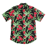 WOOF REPUBLIC Slim Fit Mens Hawaiian Shirt Black Floral L