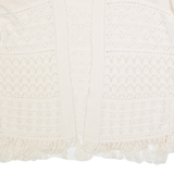 FAT FACE Tassel Womens Cardigan Cream Open Knit Sleeveless S