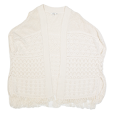 FAT FACE Tassel Womens Cardigan Cream Open Knit Sleeveless S
