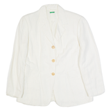 BENETTON Womens Blazer Jacket White Linen L