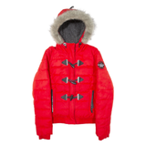 SUPERDRY Fleece Lined Insulated Womens Puffer Jacket Red Hooded UK 8
