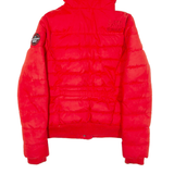SUPERDRY Fleece Lined Insulated Womens Puffer Jacket Red Hooded UK 8