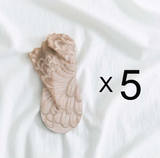 Anyfootwear 5 Pairs One Size 4-5 Khaki Ankle Socks Lace Peacock Flower Design Fashion Cotton Casual Breathable Women Socks