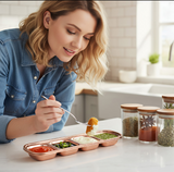 Anygleam Rose Gold Stainless Steel 4-Grid Sauce Dish – Seasoning & Dipping Plates for Kitchenware