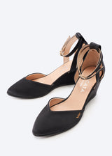 Garda Black Silk Ankle Strap Woman Wedge Closed Toe Shoes