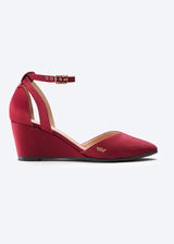 Garda Burgundy Silk Ankle Strap Woman Wedge Shoe