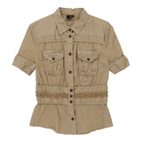 Cavalli Short Sleeve Shirt - Large Beige Cotton