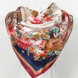 Anyyou Fashion Premium Satin Square Scarf – Red Beige Silk-Feel Neckwrap for Women