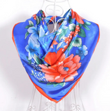 Anyyou Fashion Premium Satin Square Scarf – Vibrant Peony Blue Floral Silk-Feel Neckwrap for Women