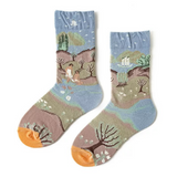 Anyfootwear 5 Pairs Size 5-9 Unisex Long Socks Cartoon Tulip Nature Design Black Yellow Warm Winter Socks Comfortable Casual Foot Accessories