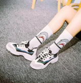 Anyfootwear 5 Pairs Unisex Shark Print Sports Socks Size 4-9 White Long Cotton Knitted Breathable Hip-Hop Skateboard Casual Fashion Socks