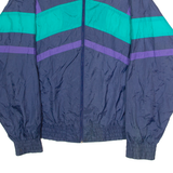 FIRST RUN Mens Shell Jacket Blue Nylon 90s Striped L