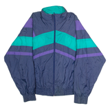 FIRST RUN Mens Shell Jacket Blue Nylon 90s Striped L
