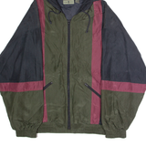 ROBERT STOCK Mens Windbreaker Jacket Green Silk 90s Hooded Striped XL
