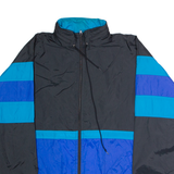 CHEETAH Mens Windbreaker Jacket Blue Nylon 90s Hooded Colourblock M