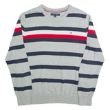 TOMMY HILFIGER Mens Patterned Jumper Grey Striped Tight Knit S