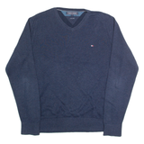 TOMMY HILFIGER Mens Jumper Blue V-Neck Tight Knit S