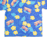 LE TIGRE Mens Hawaiian Shirt Blue 90s Floral L