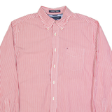 TOMMY HILFIGER Academy Poplin Mens Shirt Red Striped Long Sleeve M