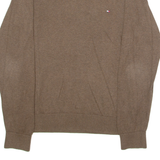 TOMMY HILFIGER Mens Jumper Brown V-Neck Tight Knit L
