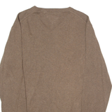 TOMMY HILFIGER Mens Jumper Brown V-Neck Tight Knit L