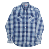 GUESS Mens Shirt Blue Check Long Sleeve M