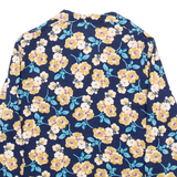 Womens Printed Shirt Blue V-Neck Long Sleeve 90s Viscose Floral M