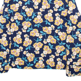 Womens Printed Shirt Blue V-Neck Long Sleeve 90s Viscose Floral M
