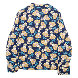 Womens Printed Shirt Blue V-Neck Long Sleeve 90s Viscose Floral M