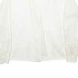 Womens Blouse Beige V-Neck Long Sleeve 90s Crazy Pattern M