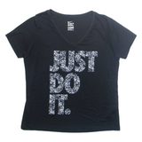 NIKE Just Do It Womens T-Shirt Black V-Neck XL