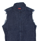 GUESS Zip Up Mens Plain Shirt Blue Sleeveless L